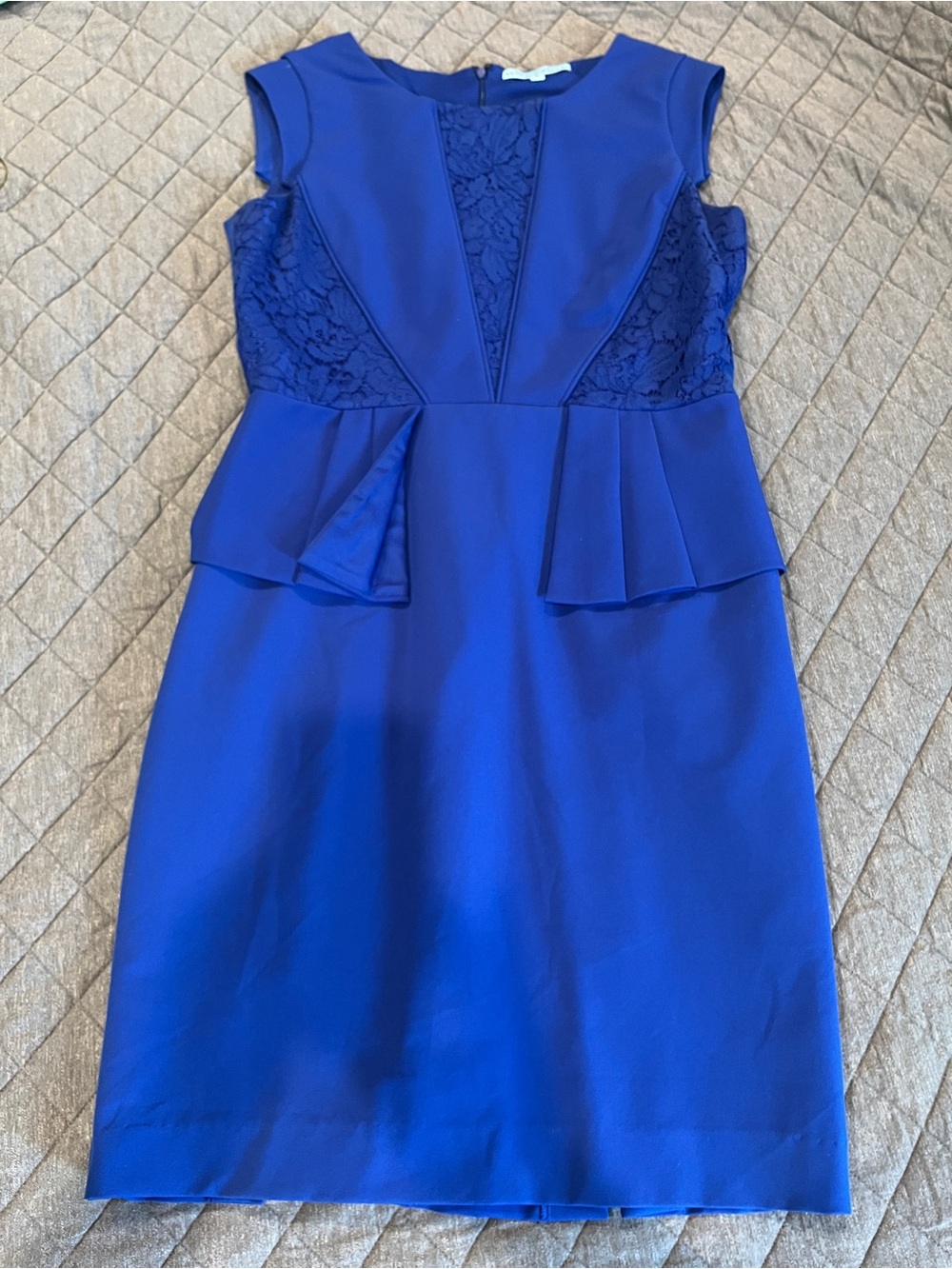 Vince Camuto Cobalt Blue Lace-Panel Peplum Midi Dress